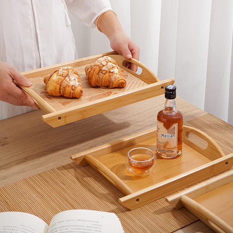 UOSO Japanese Bamboo Wood Rectangular Serving Tray with Handles