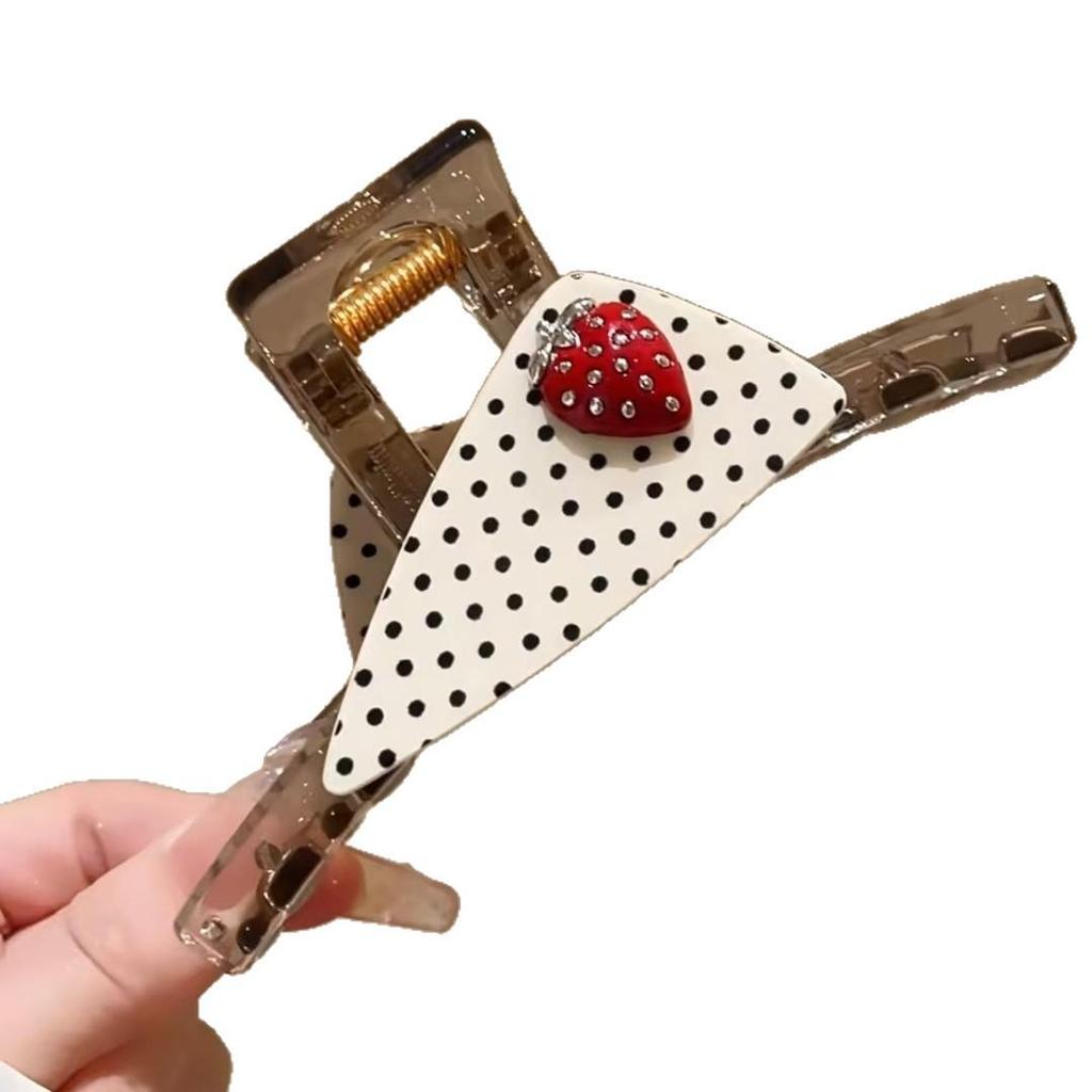 Strawberry Polka Dot Triangle Claw Clip for Thick Hair – Large, Sweet Updo Accessory