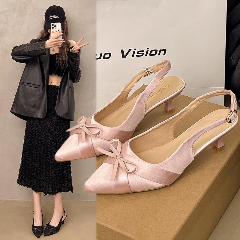 French stiletto high heels bag head sandals women's shoes 2025 summer temperament socialite black pointed single shoes