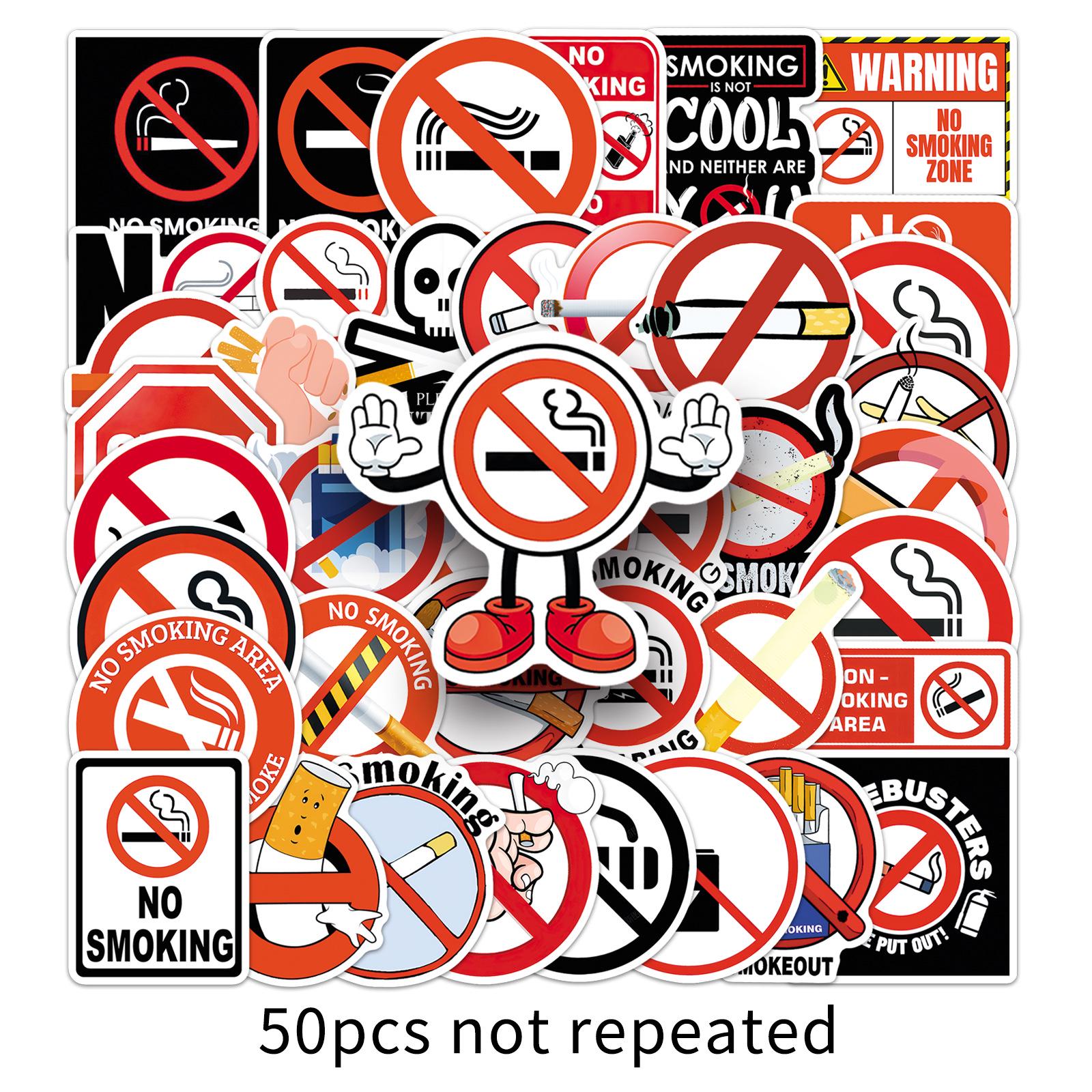 50 Creative Non-Smoking Cartoon Slogan Stickers for Helmets, Suitcases, Motorcycles, and Stationery