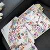 All-season Cool and Breathable Ice Silk Pajamas for Women Long-sleeved Suit with Buttons, Flower and Butterfly Print, Home Wear Pajamas