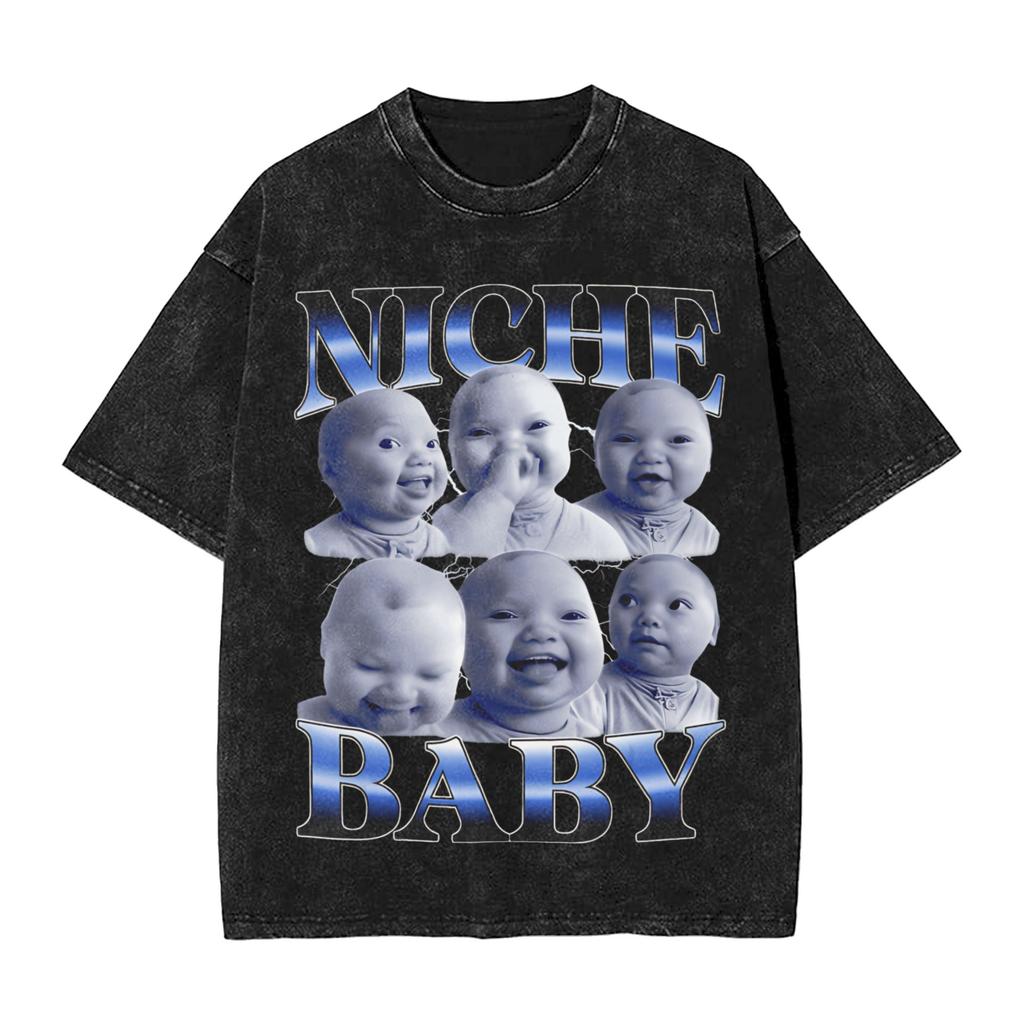 AI Niche Baby Holding Laugh Washed T Shirt Streetwear Hip Hop Fashion TShirt  Tees for Unisex Women Cotton Oversize