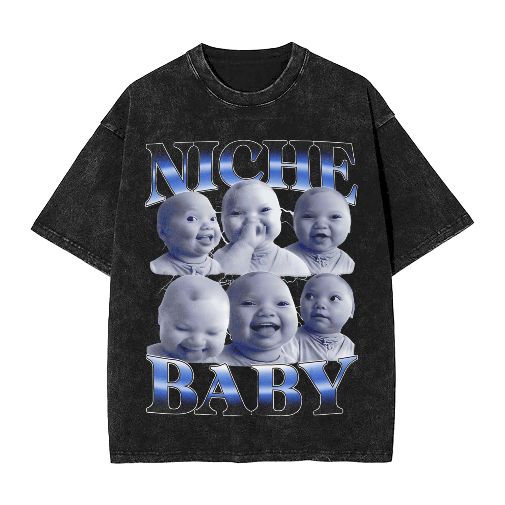 

AI niche baby Holding Laugh Apparel Washed T Shirt Unisex Women Streetwear Hip Hop TShirt Summer Tee Shirt Short Sleeve S