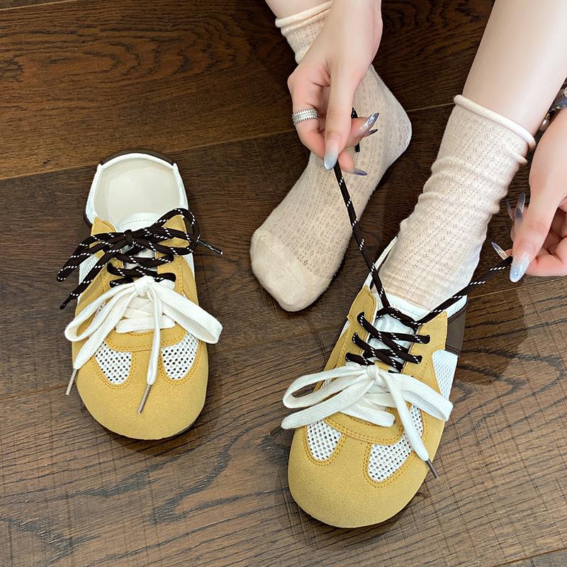 2025 Spring and Summer New Soft-soled Half-slippers Women's Mesh Breathable Bag Head Slippers Mandarin Duck Shoelaces Heel-free German Training Shoes