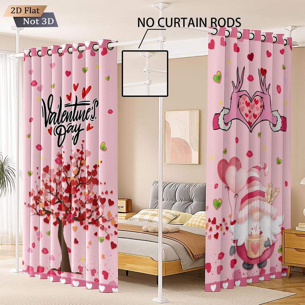 Valentine's Heart Digital Print Blackout Curtains, Customizable Polyester with High-Precision Sun Protection.