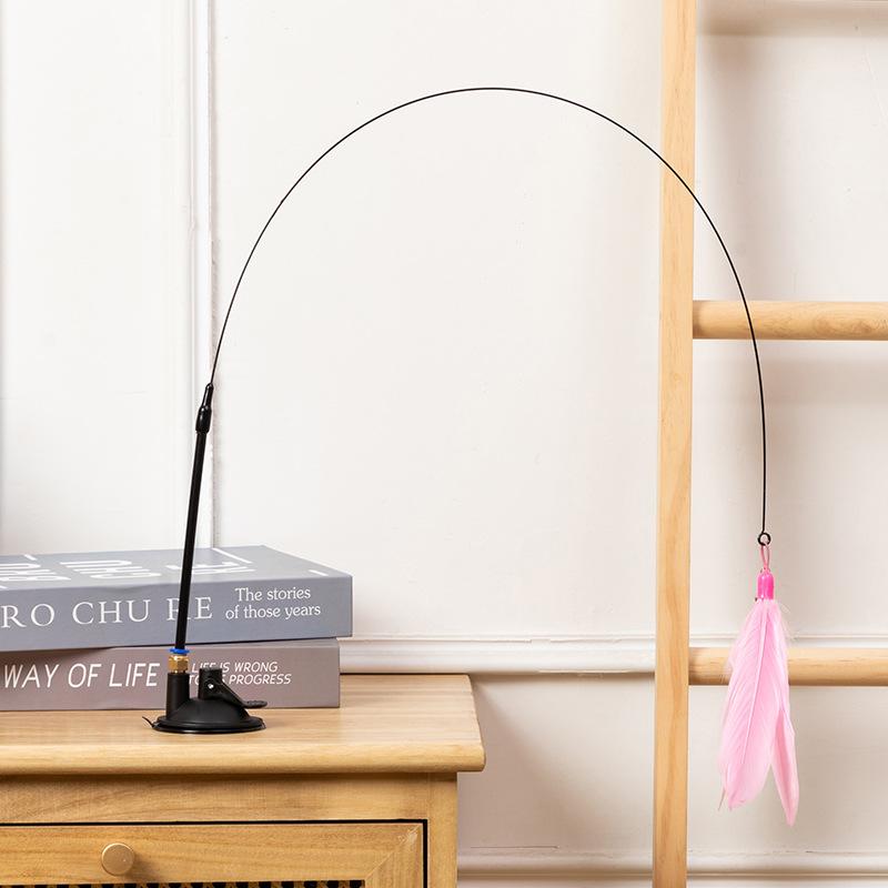 New Puppy Cat Teaser Stick Cat Long Rod Suction Cup Small Bell Feather Cat Toy Pet Amuse Yourself Toys Household Pet Products