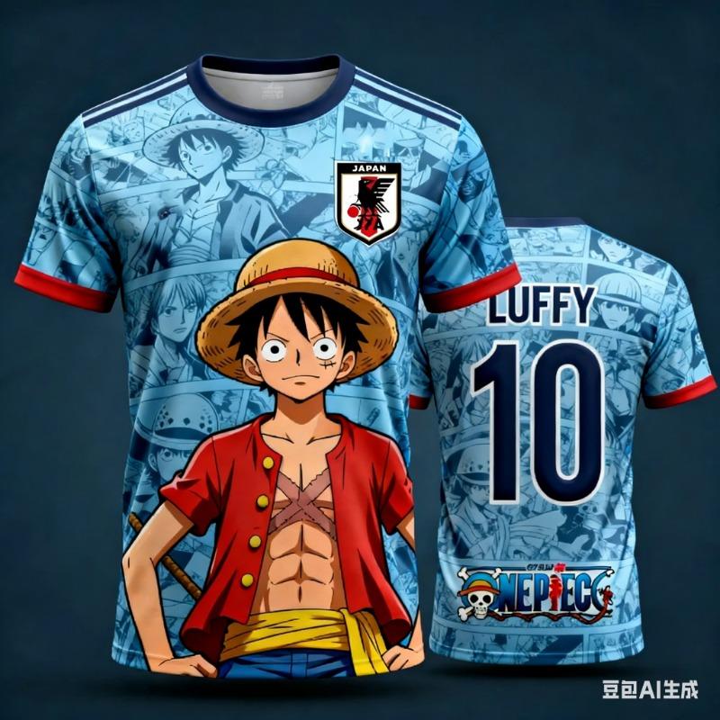 2026 Japan One Piece Luffy Football Jersey T-shirt Kids Football Special Jersey Kit Adult Men's/Women's Quick-Drying Sweatshirt