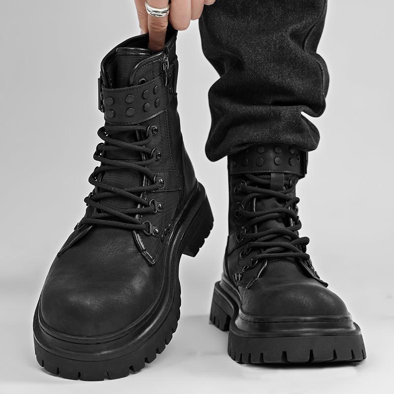 Unisex Retro Black Martin Stiefel: Vielseitige, dicksohlige, kurze Motorradstiefel für den Herbst