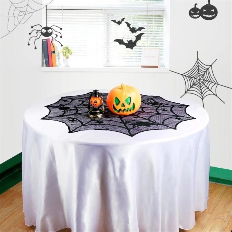 Black Circulars Table Cover Tabletop with Unique Spiderweb Pattern for Modern Dining  Table Toppers Home Textiles