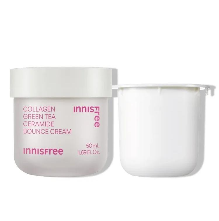 Innisfree Collagen Green Tea Ceramide Elasticity Barrier Cream with Refill Anti-Aging Moisturizer 50mL + 50mL