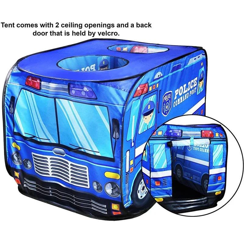 Children’s Fire Truck Police Bus Play Tent - Foldable Pop Up Game Play House Cloth Toy Gift & Firefighting Model for Photography