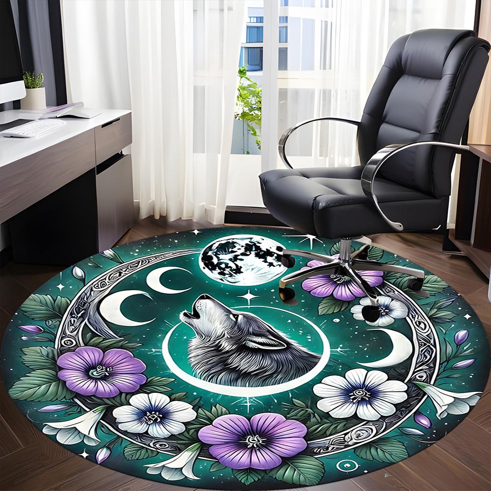 1pc Wolf Moon Flowers Chair Carpet for Office, Non slip, Soft and Durable Office Rug