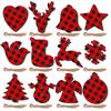 10pcs Wooden Red Black Plaid Pattern Christmas  Ornament Crafts Pendant Christmas Party Home Diy