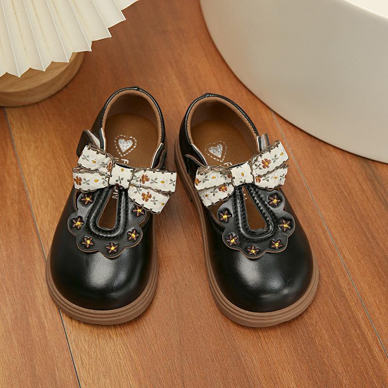 Trendy Leather Shoes Fashion Embroider Girl Shoe Exquisite Sweet Princess Shoe Comfort Soft Soled Kid Shoes Non Slip Flat Sandal