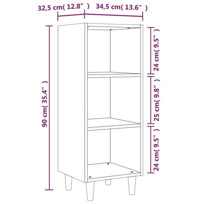 817421 vidaXL Buffet Sonoma Grey 34.5x32.5x90 Cm Engineered Wood