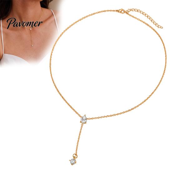 Casual Wear Gold Plated Pendant Y-Shaped Necklace, Necklace for Women, Dainty Lariat Elegant Commuting Drop Minimalist Trendy Clavicle Fashion Jewelry