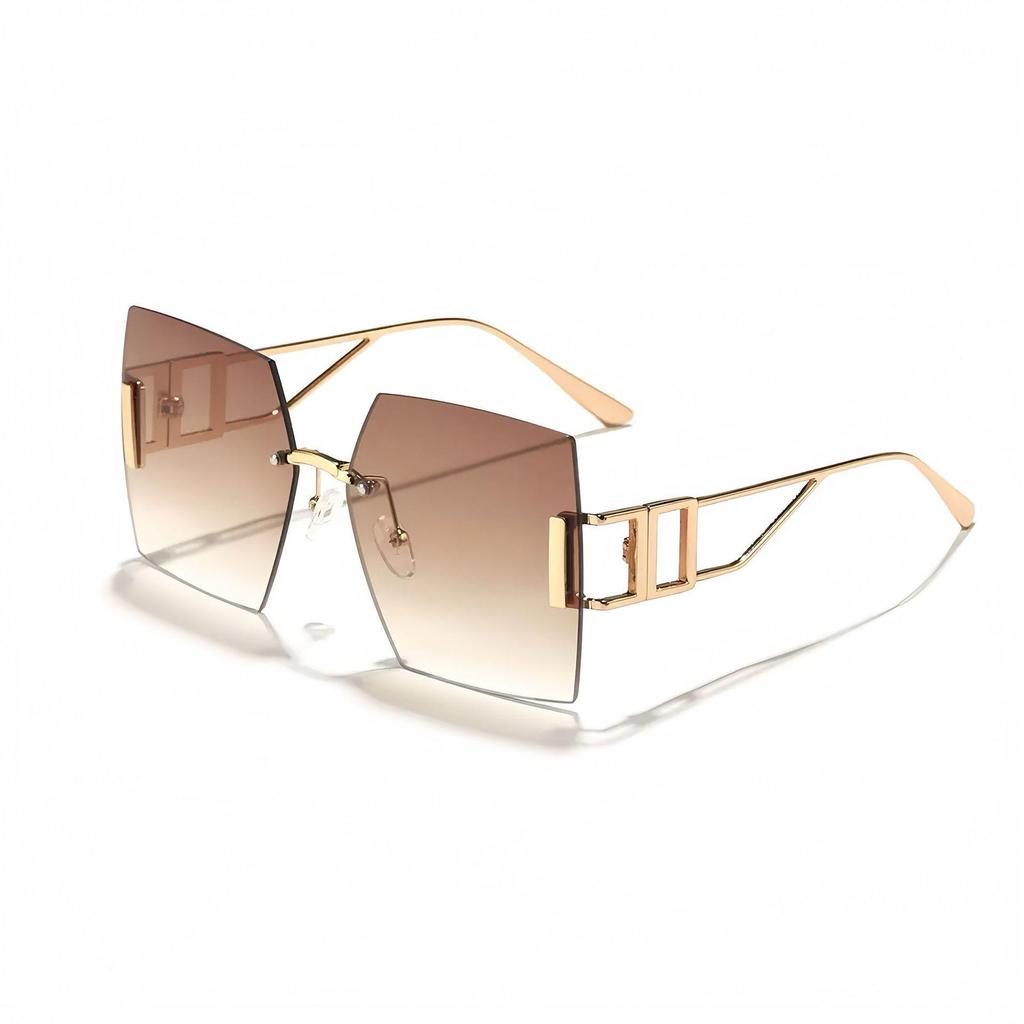 Women's Metal Square Sunglasses with Cut-Edge Design and Hollow Temple - European & American Fashion Style