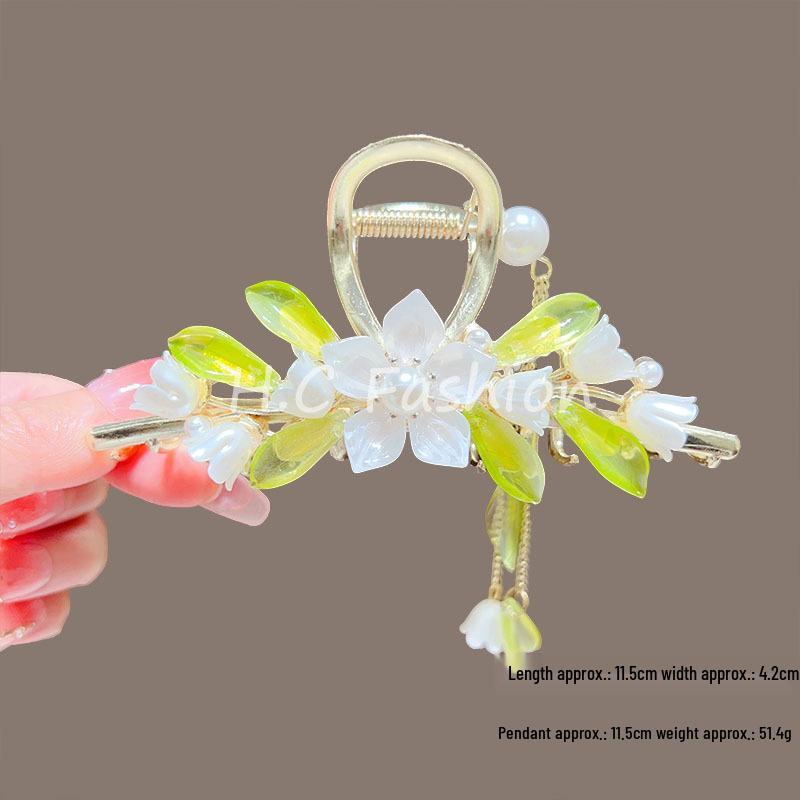 Lily of the Valley Floral Tassel Hair Claw - Ancient Style Women's Accessory