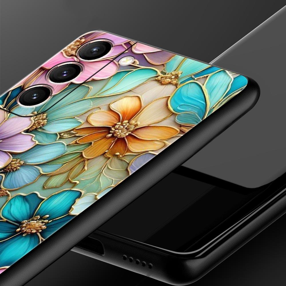 Fashion Flower Pattern Phone Case For Samsung Galaxy S26 Ultra S25 Plus S24 FE S23 S22 5G S21 S20 Cover Black Soft