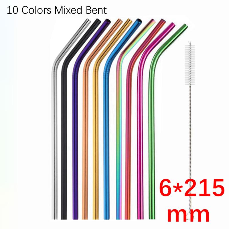 12x215mm Reusable 304 Stainless Steel Drinking Straws Set Eco-Friendly Metal Straw for Smoothie Boba Bubble Tea Milkshakes