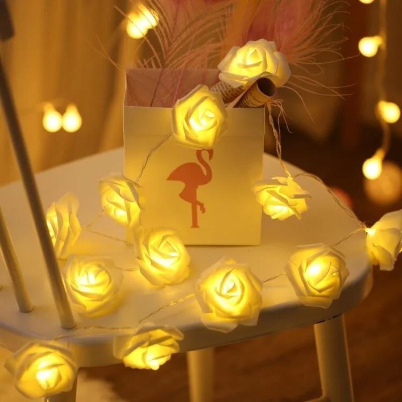 Pink Rose String Lights For Bedroom Battery Operated Flower LED Lights For Outside Romantic Home Dorm Room Festival Fairy Lights