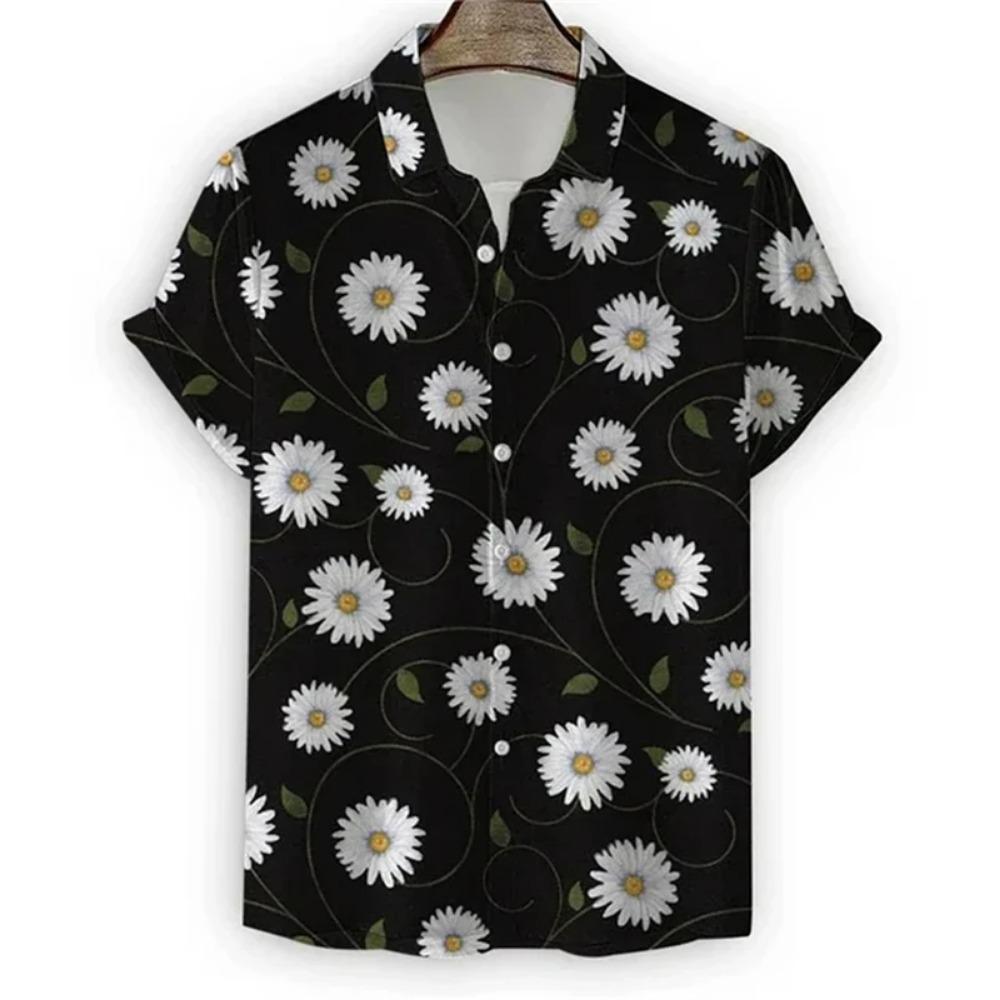 

Мужские рубашки с цветочным узором и 3D-принтом, пляжная блузка с коротким рукавом, летняя, новая, с лацканами, гавайские топы на пуговицах, мужская одежда, короткие рубашки 5XL