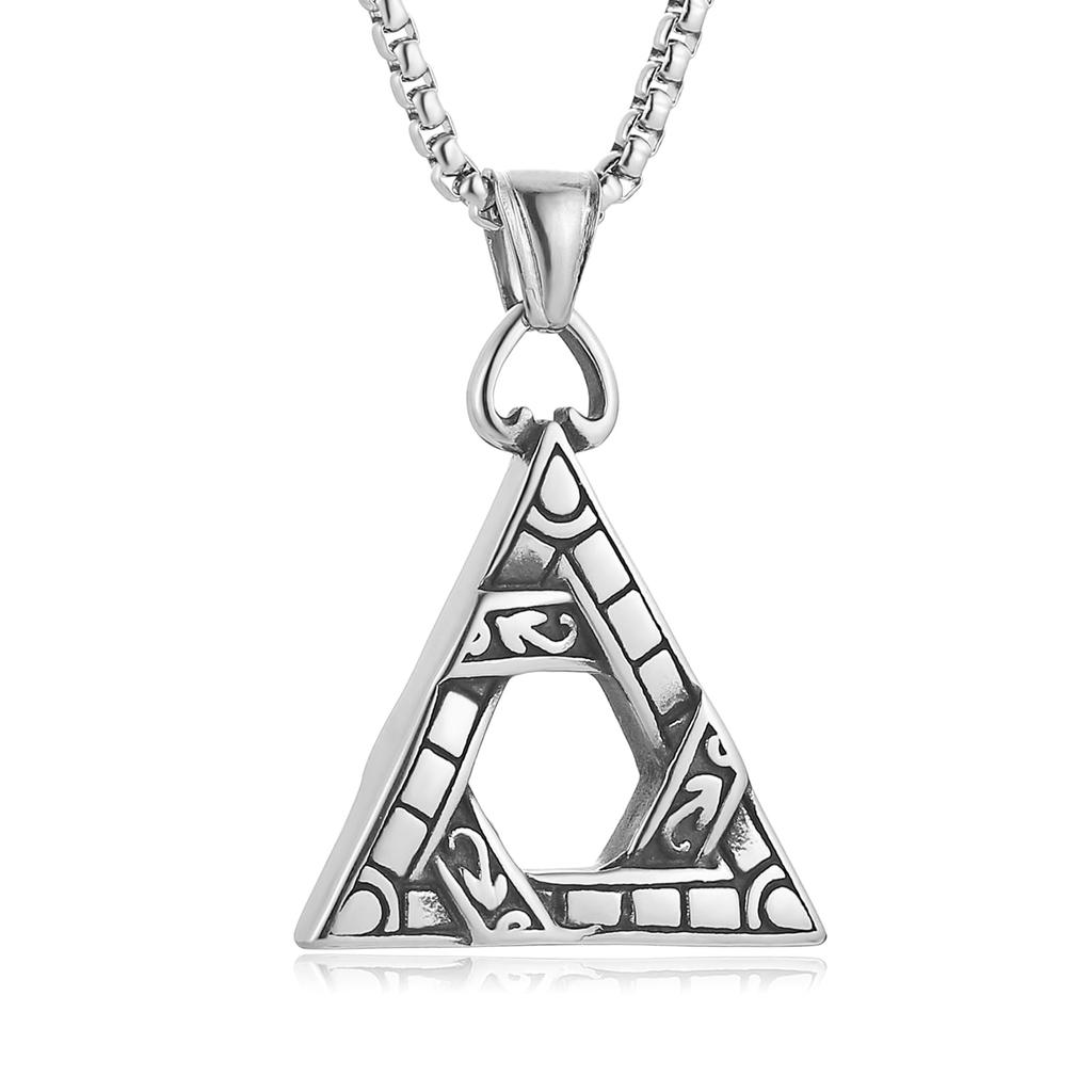 Stainless Steel Masonic Triangle Pendant Necklace with Adjustable Chain and Eye Illuminati Mystical Geometric Jewelry Gift Suitable for Men and Women