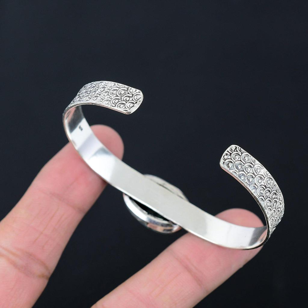 Natural Kambaba Jasper Gemstone 925 Sterling Silver Bangle Adjustable For Women
