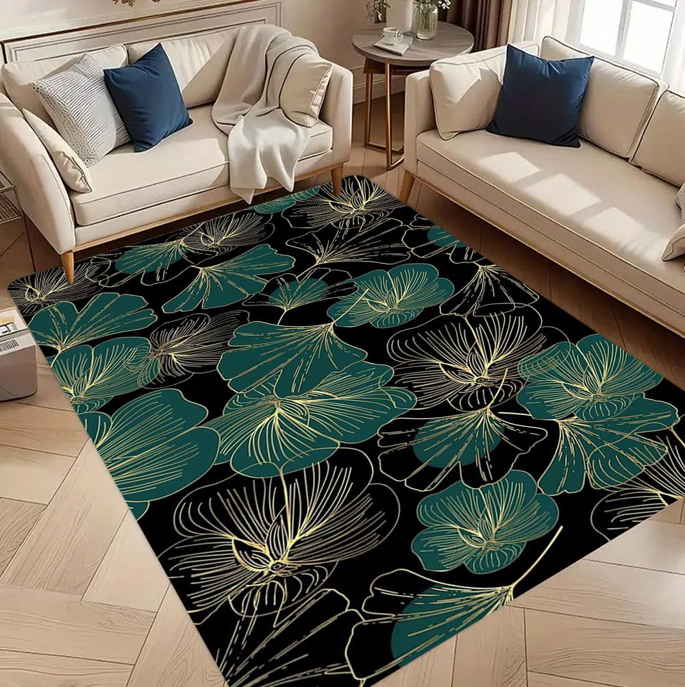

Tropical Banana Leaf Gold Line Area Rug Lush Texture Floor Carpet for Living Room Leisure Space Exotic Luxury Home Decor 40x60cm