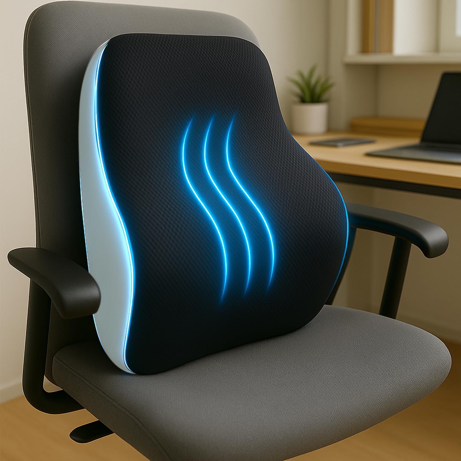 (Black/Grey Lumbar Back Support (Memory Foam) Lumbar Support Pillow for Office Chair for Back Pain, Car Seat, Memory Foam