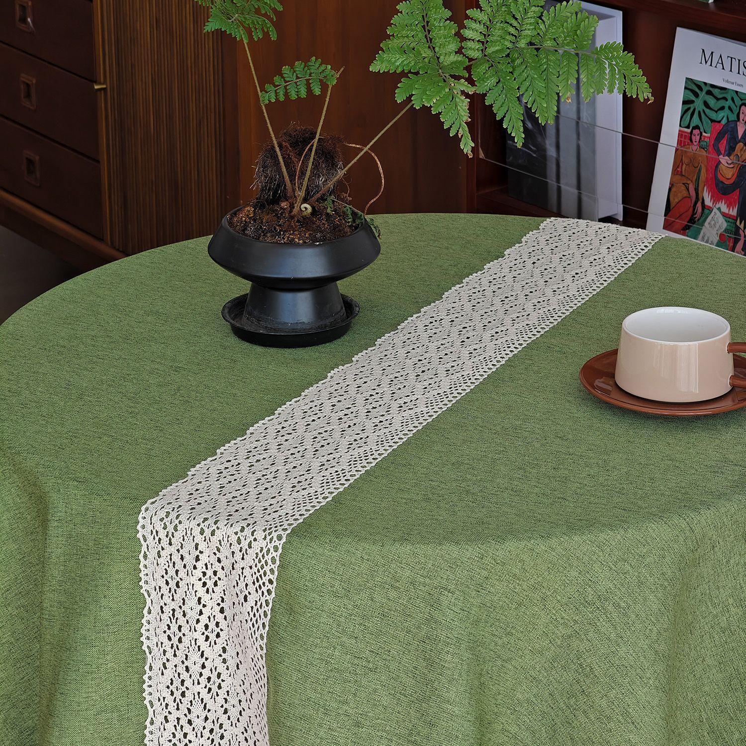 

Vintage Openwork Lace Wide Cotton Webbing Tablecloth Cotton Hemp Plaid Round Table Dining Table Coffee Table Cloth For Photo Shooting 40x60 grass зелений колір