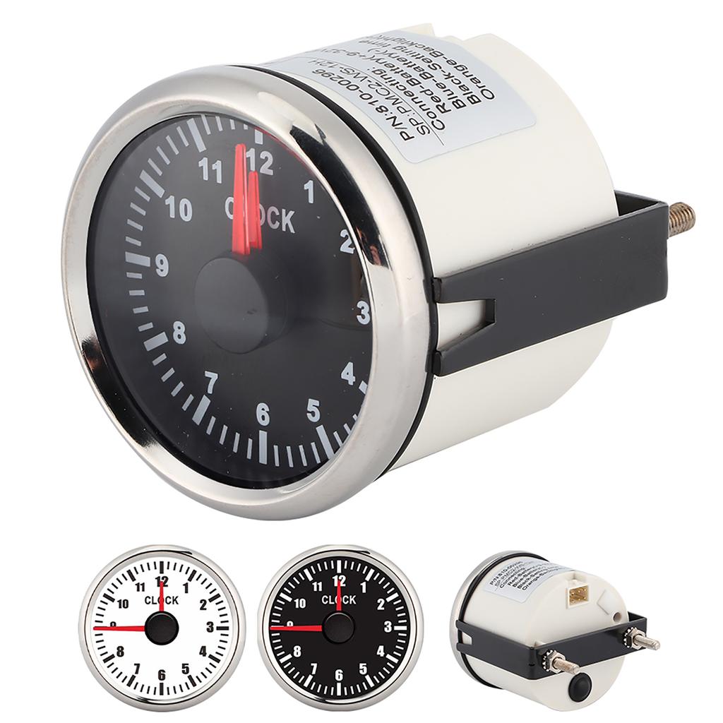 2in Universal 0‑12 Hourmeter Clock Instrument Panel Gauges Display Red Backlight 12V/24V for Car Boat Yacht 52mm Clock Gauge
