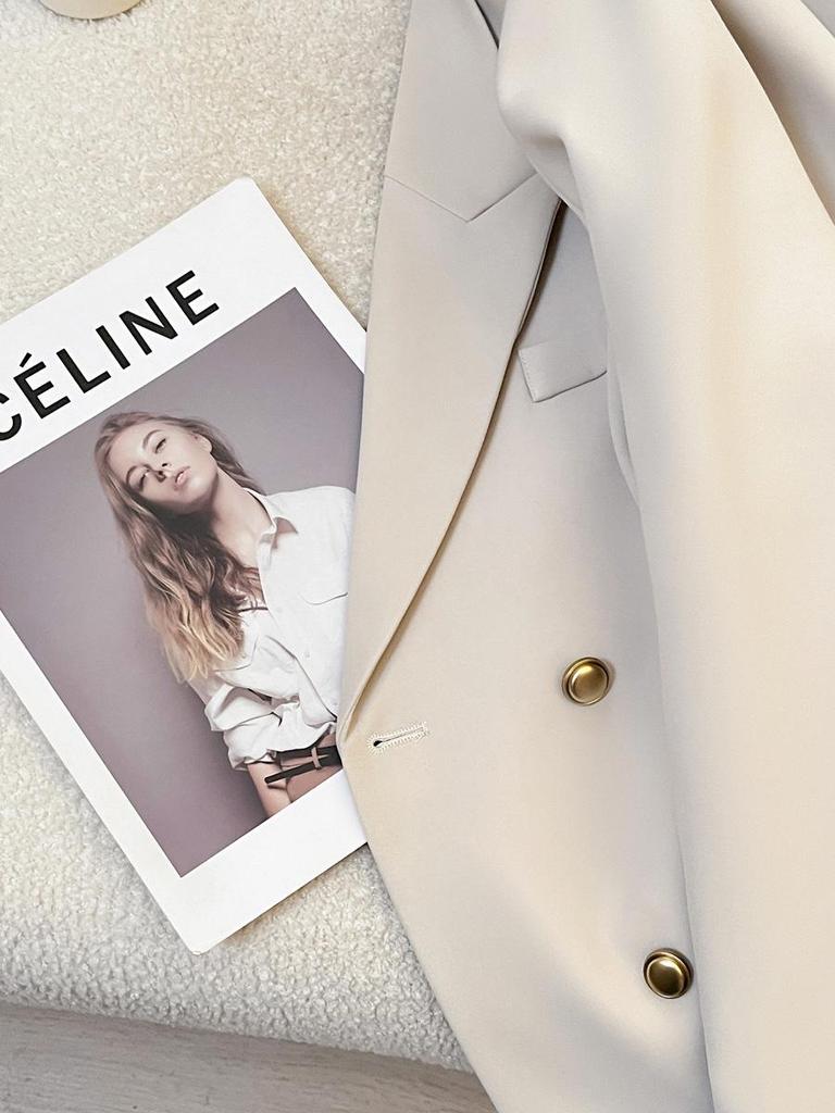 Women's Retro Beige Blazer: 2025 Spring/Autumn British Style High-End Streetwear Suit Jacket