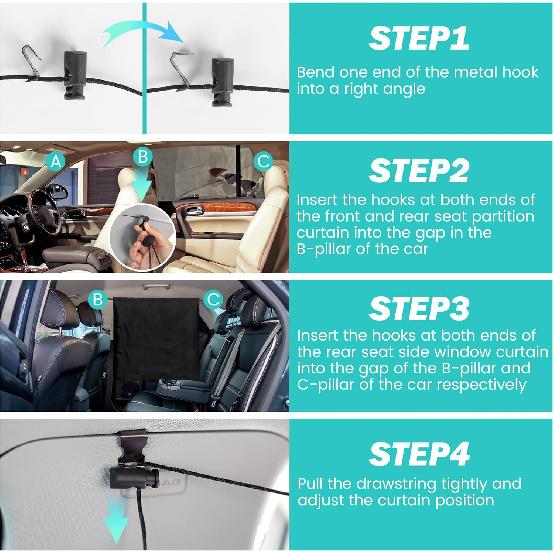 99% Light Blocking Car Curta, 1 Rear Seat Divider Curtain & 2 Rear Side Window Curta, Car Curta For Windows, Wide Sedan SUV Sunshade Covers Car