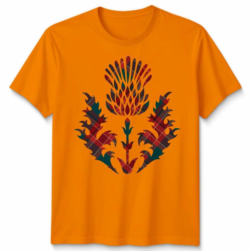 Scottish Tartan Unisex T Shirt Thistle Emblem Scotland Heritage Symbol Tee