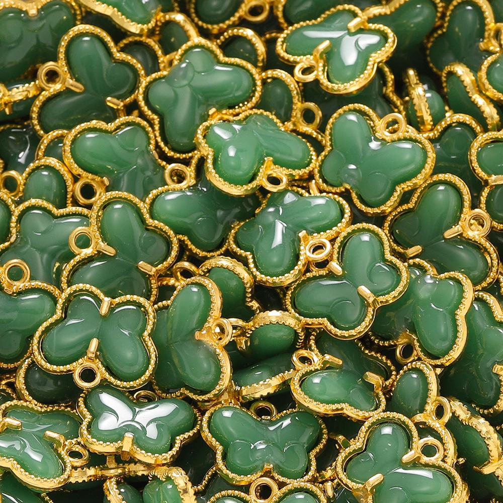 2Pcs Glass Alloy Inlaid Jade Pendant Safety Buckle Cloud Lock Pendant Handmade DIY Bracelet Necklace Antique Clothing Accessories