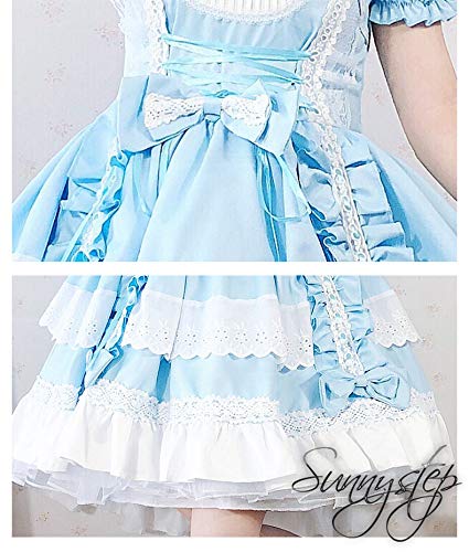 SUNNYSTEP Dienstmädchen Cosplay Kleid mit langen Ärmeln, Größen M-6L, Übergrößen, Gothic Lolita Kleid, Rüschen (Hellblau, 5L (4XL))