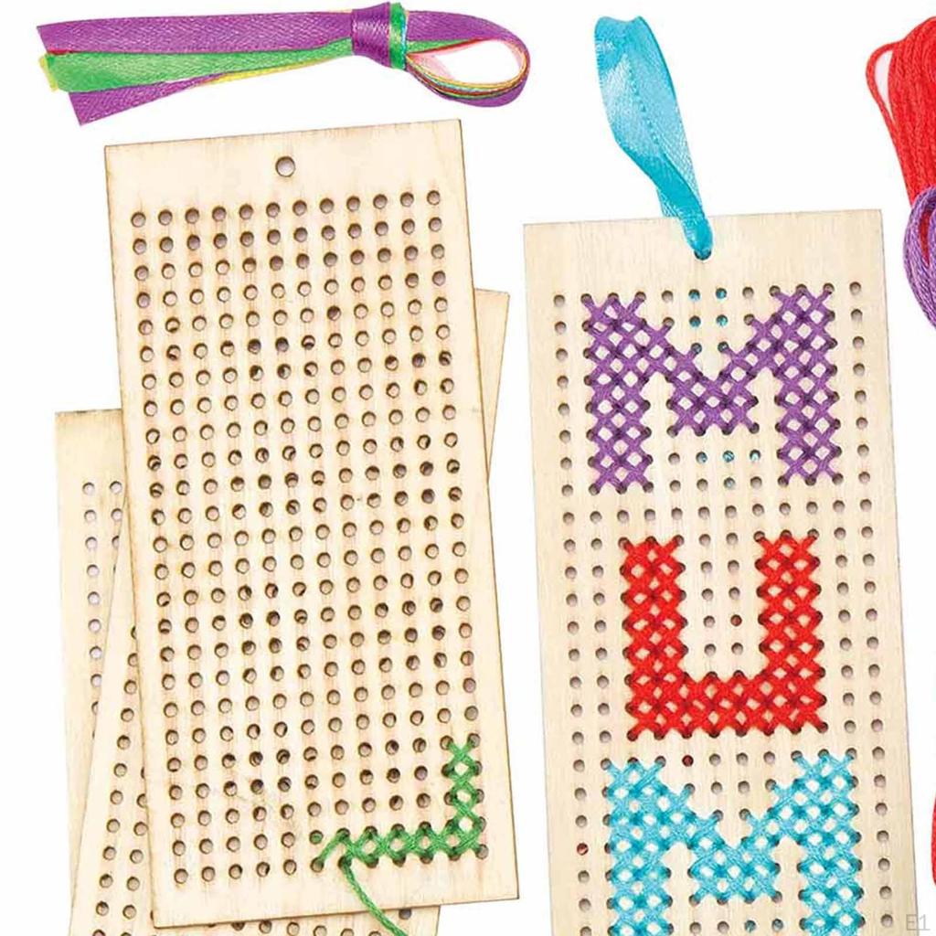 Wood Cross Stitch Bookmarks Embroidery Book Markers Crafts Pendant DIY Gift Tag with Holes for