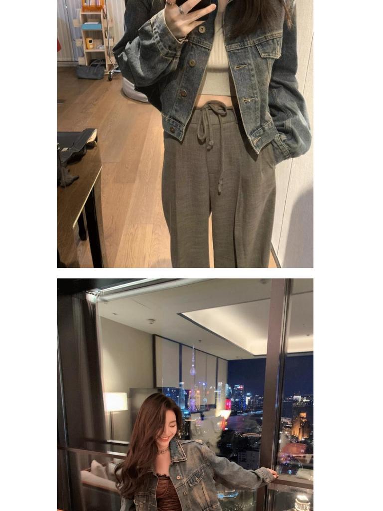 Women's Retro Gradient Light Denim Jacket - Loose Fit, Versatile Spring/Autumn Cardigan