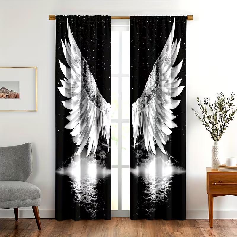 2pcs Gothic Black Forest Curtains Gloomy Dark Forest Foggy Mysterious Black Tree Forest Blackout Rod Pocket Window Treatments