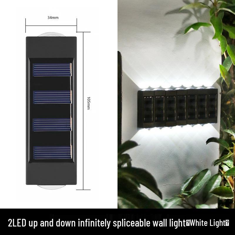 מנורת קיר חיצונית עמידה למים עם ראש כפול סולארי: פנס גן עולה/יורד עם קישוט זוהר