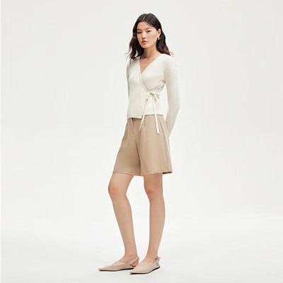 Women's V-Neck Slim-Fit Tie-Waist Knit Sweater