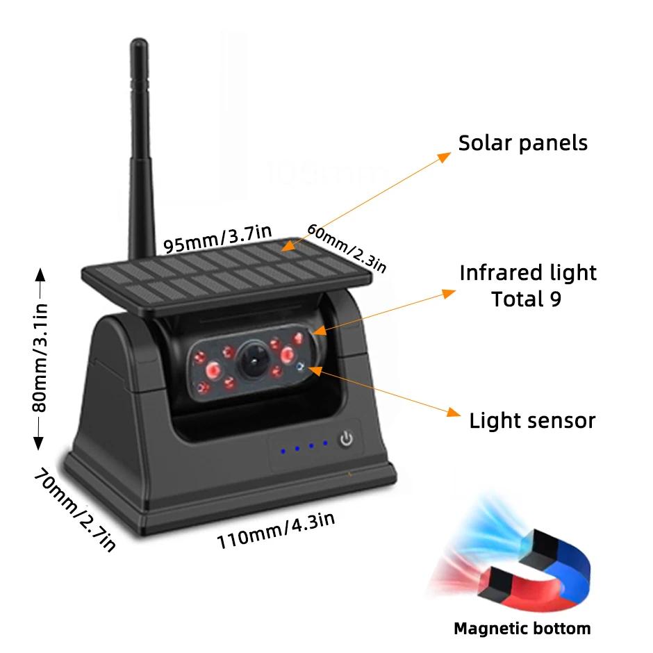 HD Wireless Solar Powered Energy Magnet Reverse Backup Camera with 7" Rear View DVR Recording Monitor for Camper/Truck/Trailer