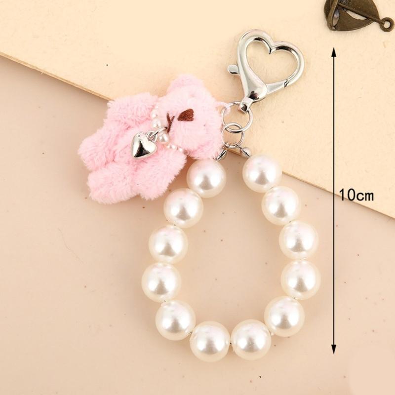 Fashionable Adorable Lovely Bear Keyring With Elegant Pearls Chain Accessory for Everyday Use and Special Occasions