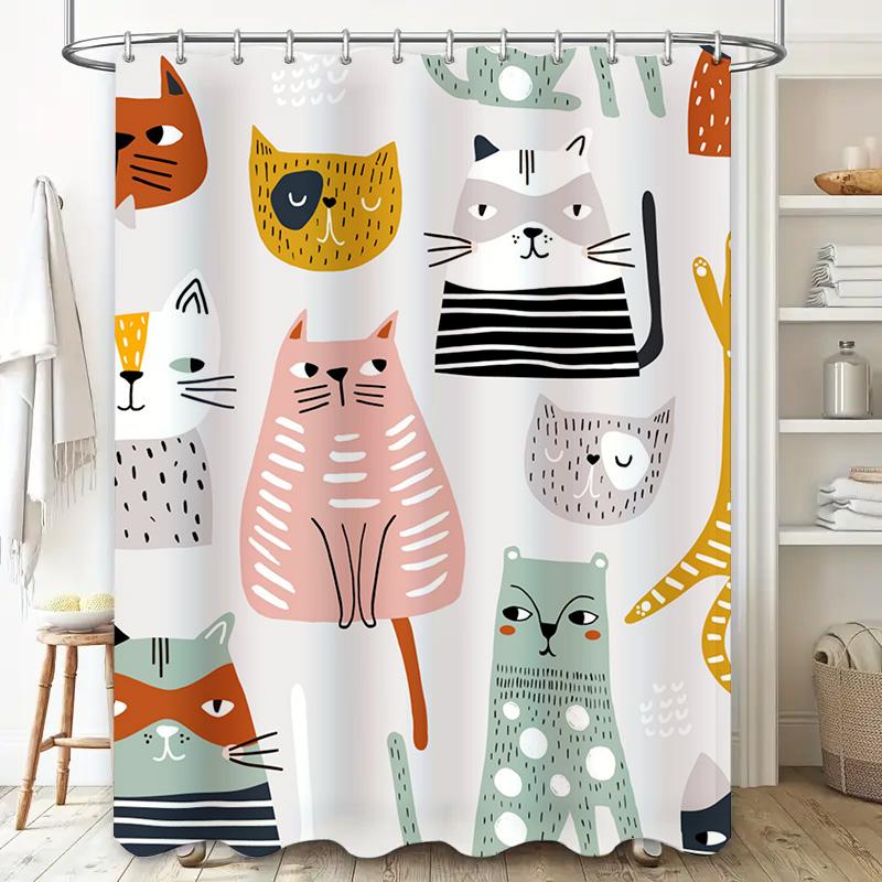 Creative Bathroom Shower Curtain With Cats Pattern Waterproof Fabric Decorative Home Supplies