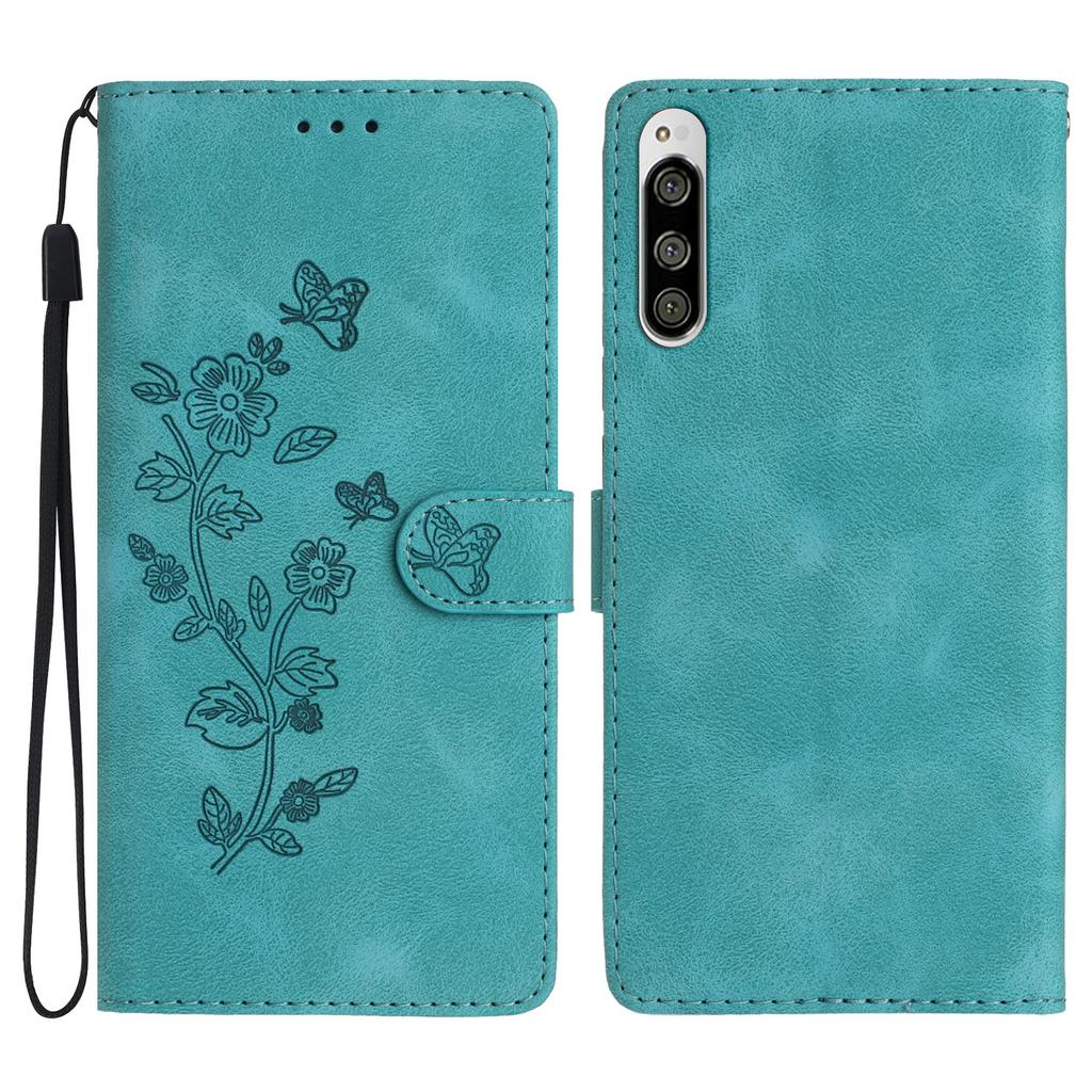 Flower Imprint Leather Case for Sony Xperia 5,Wallet Stand Mobile Phone Protective Cover