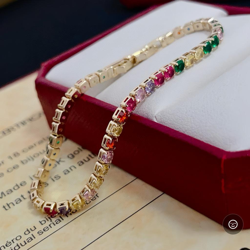 Colored zircon bracelet with diamond inlay crafted with precision, perfect for gifting and everyday wear, made of hypoallergenic material
