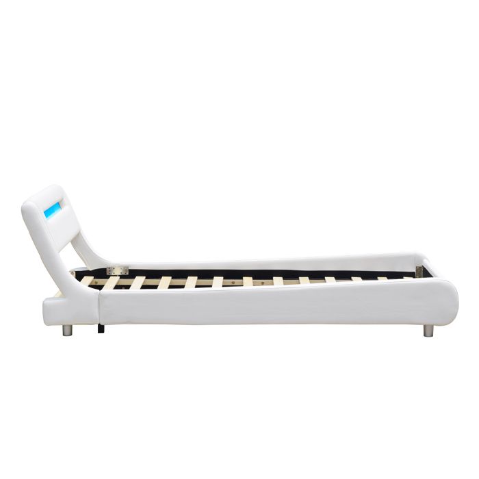 Gina Bed for 90x200 Mattress - Curved Headboard Base WHITE Color 5 Cm Feet - 13 Slats - Covering