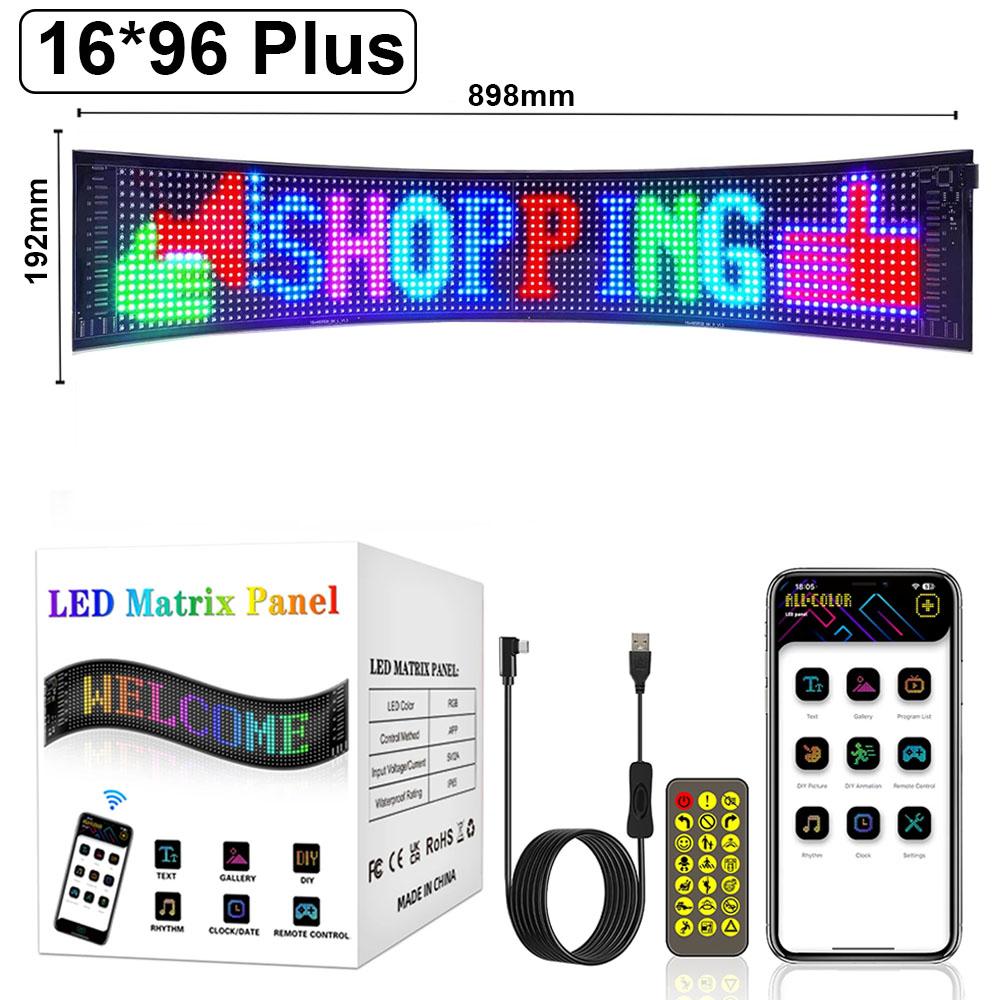 16x96Plus Programmable LED Scrolling Sign Full Color Display Board with Bluetooth APP Control Custom Text & GIF Patterns