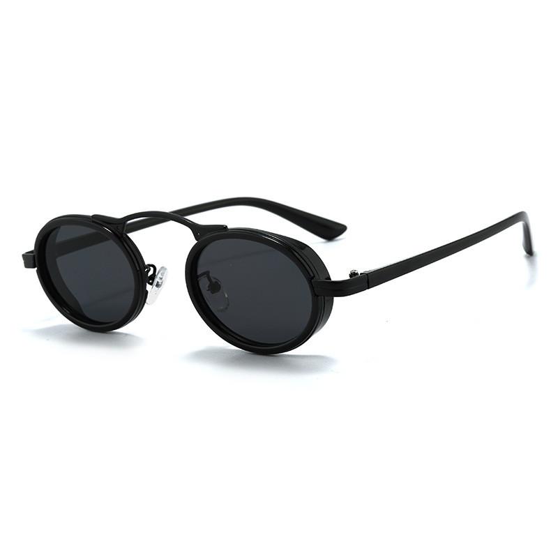 

Retro Steampunk Style Oval Sunglasses Uv400 Sun Protection For Casual Outdoor Activities Black Gray